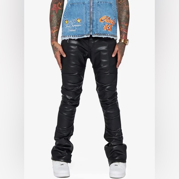 valabasas black leather stacked pants - Picture 1 of 2
